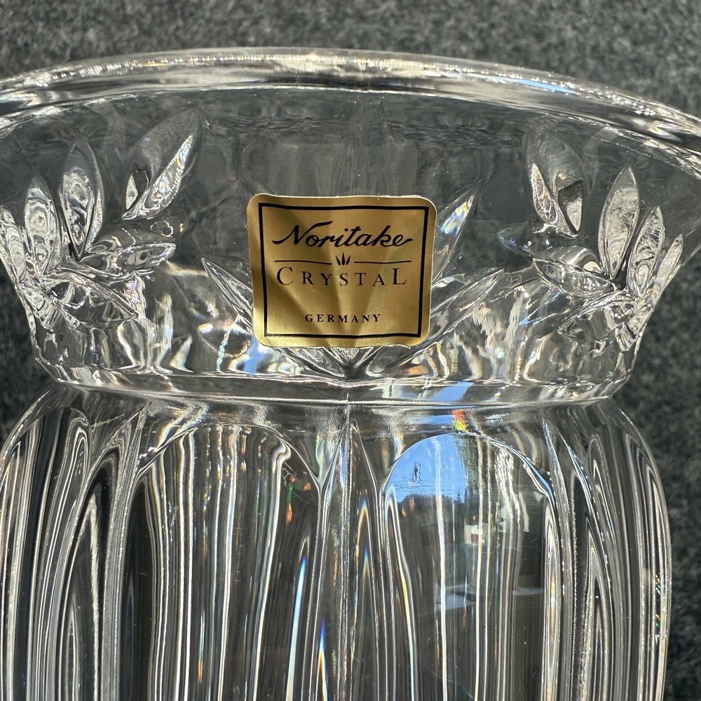 Noritake South Haven Crystal Vase 9" Flared Laurel Cut Rim Fluting Germany - Picture 2 of 12